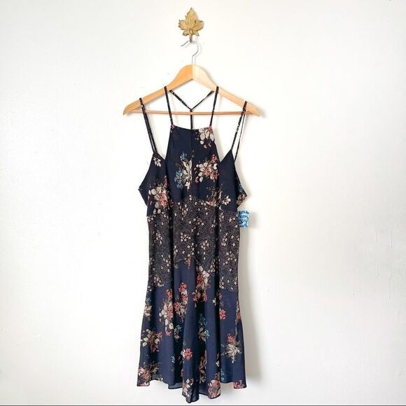 Vintage Free People Intimately Black Combo Mini Slip Dress NWT size Small - Picture 1 of 8